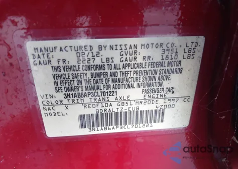 2012 Nissan Sentra 2.0 S z USA, uszkodzony, nr VIN 3N1AB6AP3CL701221